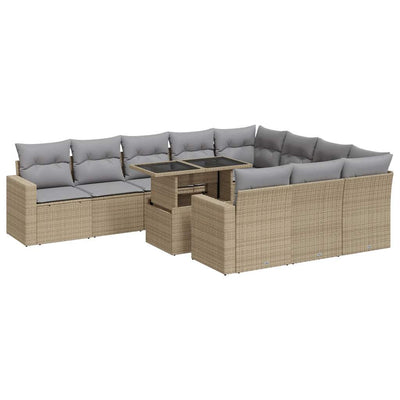 11 Piece Garden Sofa Set with Cushions Beige Poly Rattan