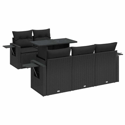 6 Piece Garden Sofa Set with Cushions Black Poly Rattan