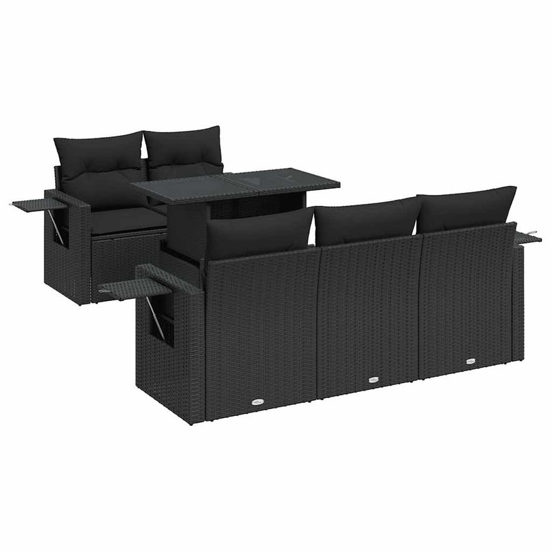 6 Piece Garden Sofa Set with Cushions Black Poly Rattan