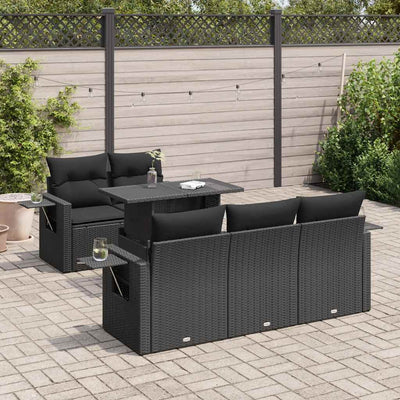 6 Piece Garden Sofa Set with Cushions Black Poly Rattan