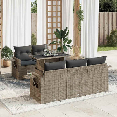 6 Piece Garden Sofa Set with Cushions Grey Poly Rattan