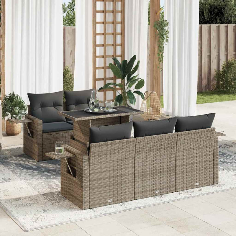 6 Piece Garden Sofa Set with Cushions Grey Poly Rattan