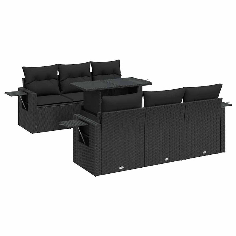 7 Piece Garden Sofa Set with Cushions Black Poly Rattan