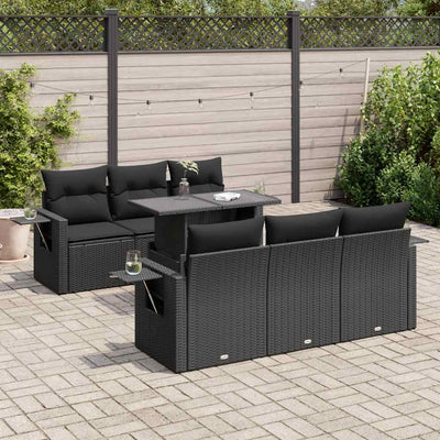 7 Piece Garden Sofa Set with Cushions Black Poly Rattan