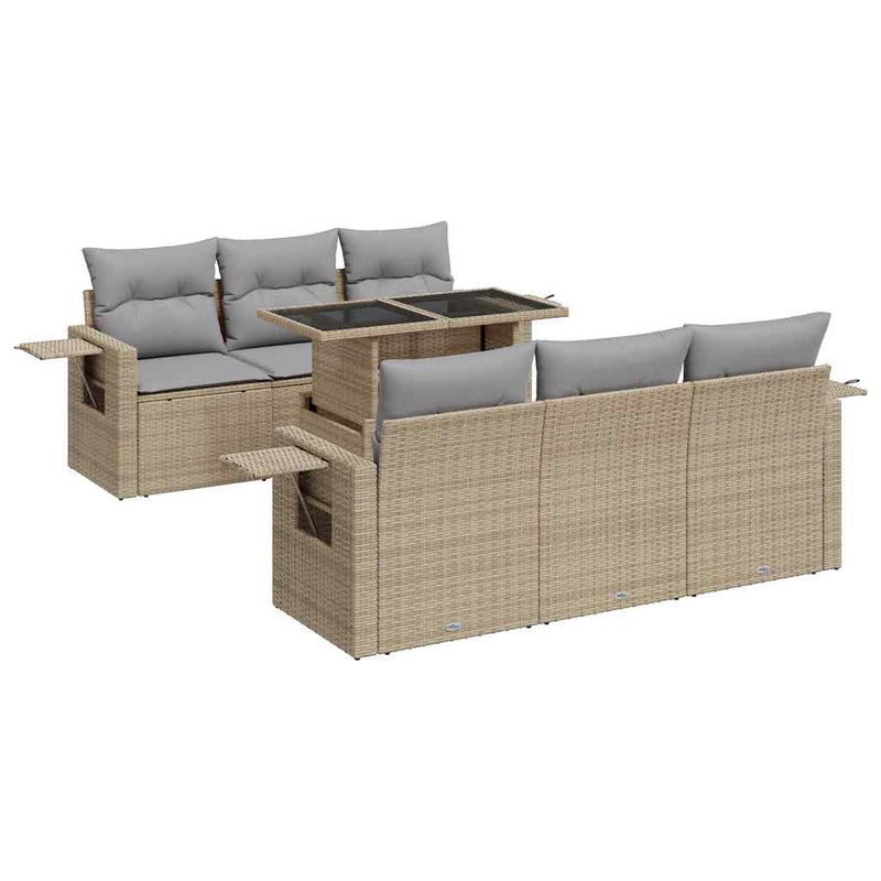 7 Piece Garden Sofa Set with Cushions Beige Poly Rattan