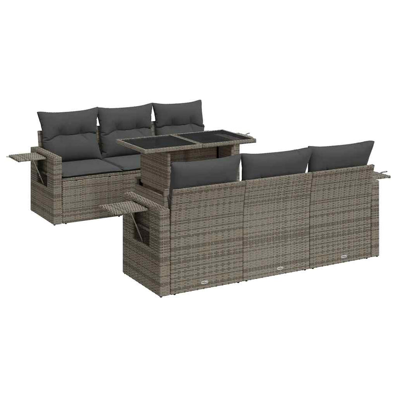 7 Piece Garden Sofa Set with Cushions Grey Poly Rattan