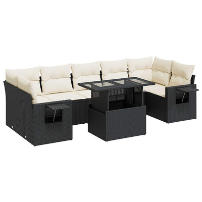 8 Piece Garden Sofa Set with Cushions Black Poly Rattan