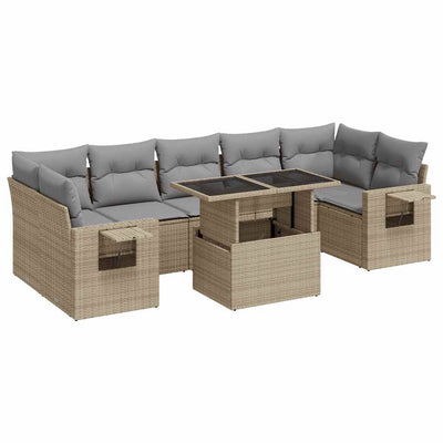 8 Piece Garden Sofa Set with Cushions Beige Poly Rattan