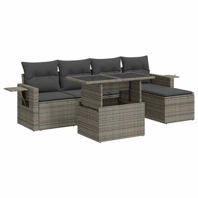 6 Piece Garden Sofa Set with Cushions Grey Poly Rattan