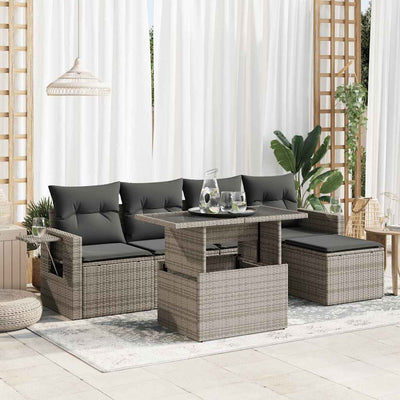 6 Piece Garden Sofa Set with Cushions Grey Poly Rattan