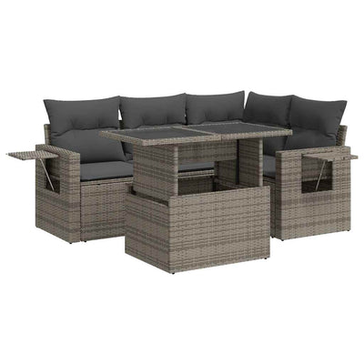 5 Piece Garden Sofa Set with Cushions Grey Poly Rattan