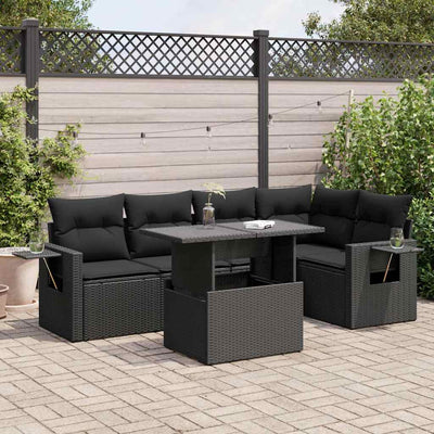 6 Piece Garden Sofa Set with Cushions Black Poly Rattan