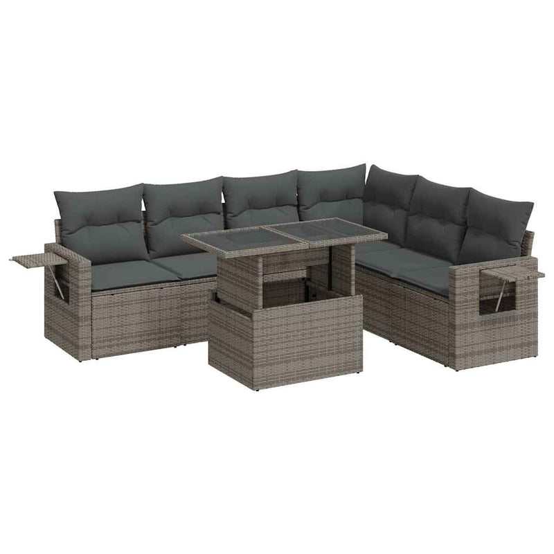 7 Piece Garden Sofa Set with Cushions Grey Poly Rattan