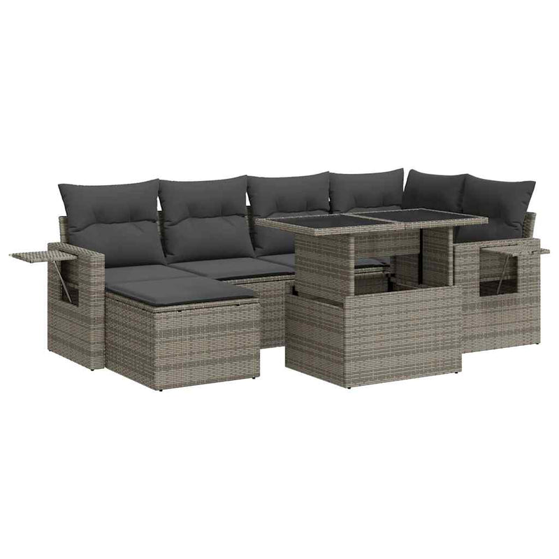 7 Piece Garden Sofa Set with Cushions Grey Poly Rattan