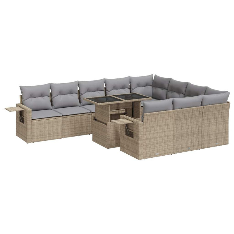 11 Piece Garden Sofa Set with Cushions Beige Poly Rattan