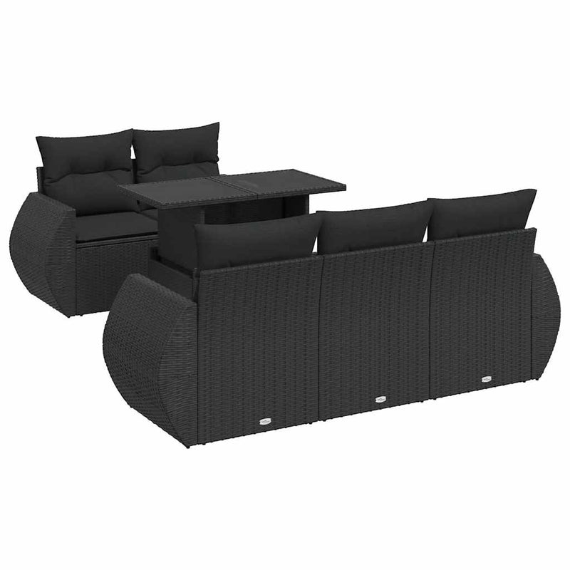 6 Piece Garden Sofa Set with Cushions Black Poly Rattan