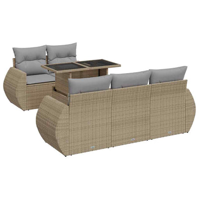 6 Piece Garden Sofa Set with Cushions Beige Poly Rattan