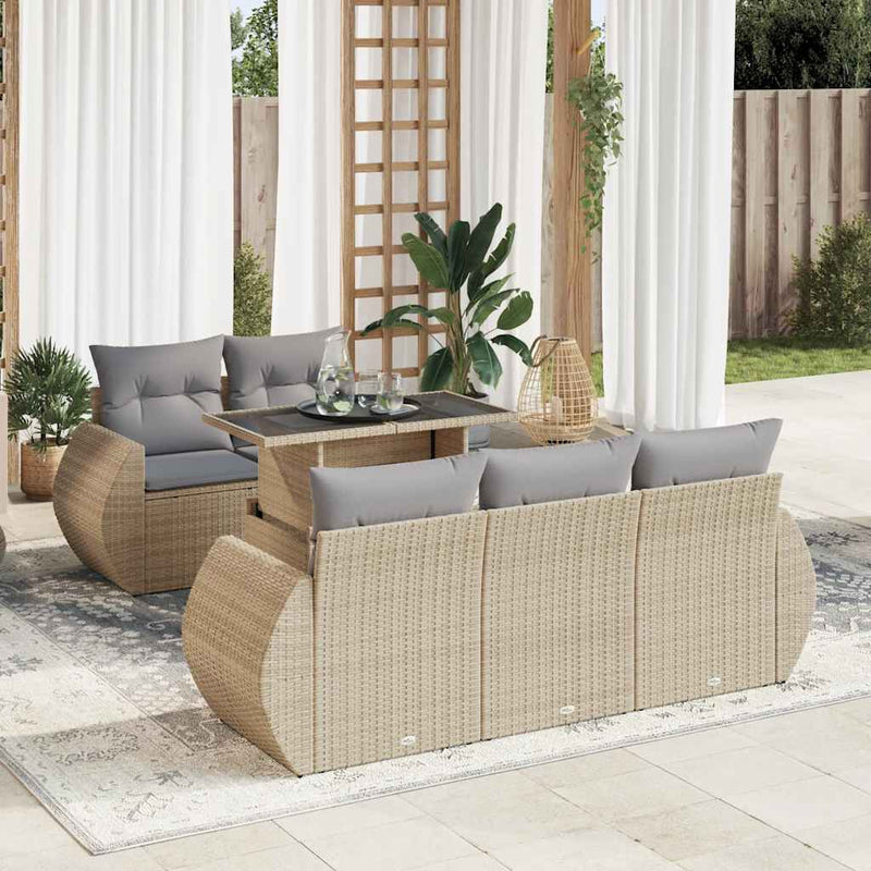 6 Piece Garden Sofa Set with Cushions Beige Poly Rattan