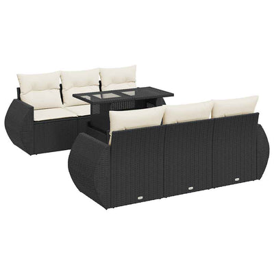 7 Piece Garden Sofa Set with Cushions Black Poly Rattan