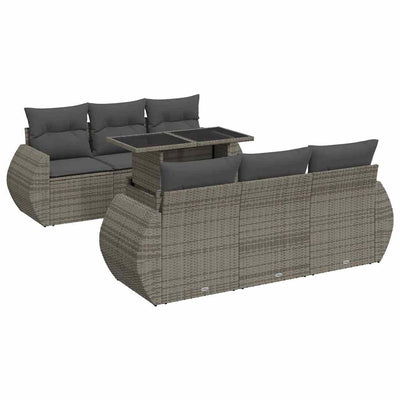 7 Piece Garden Sofa Set with Cushions Grey Poly Rattan