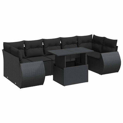 8 Piece Garden Sofa Set with Cushions Black Poly Rattan