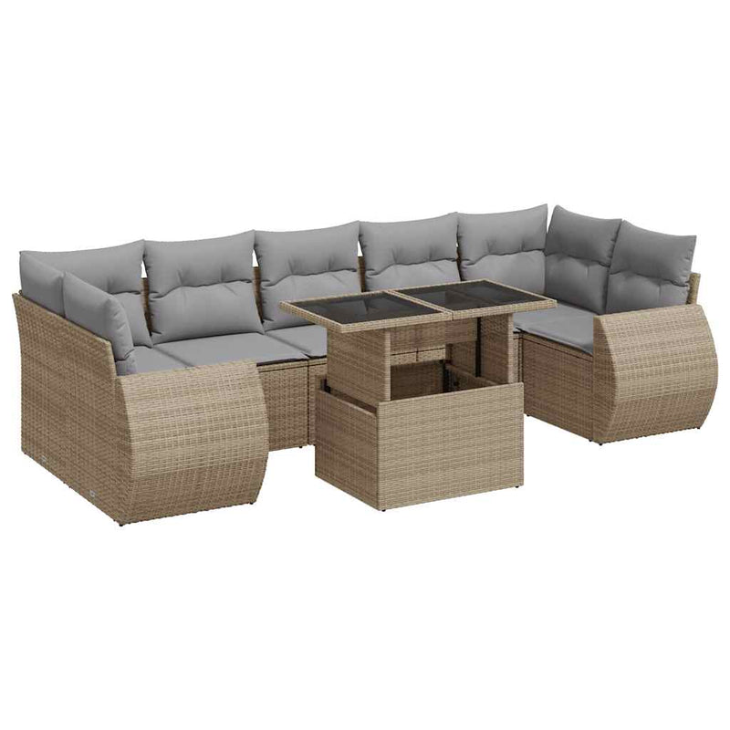 8 Piece Garden Sofa Set with Cushions Beige Poly Rattan