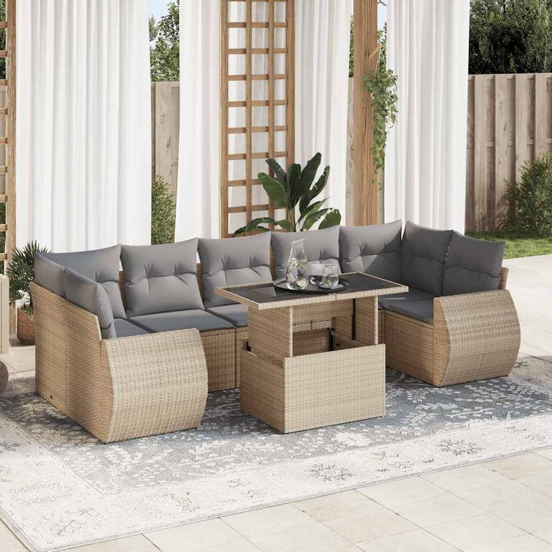 8 Piece Garden Sofa Set with Cushions Beige Poly Rattan