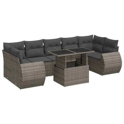 8 Piece Garden Sofa Set with Cushions Grey Poly Rattan