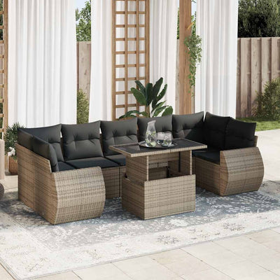 8 Piece Garden Sofa Set with Cushions Grey Poly Rattan