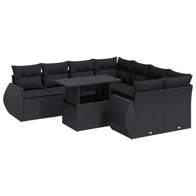 9 Piece Garden Sofa Set with Cushions Black Poly Rattan