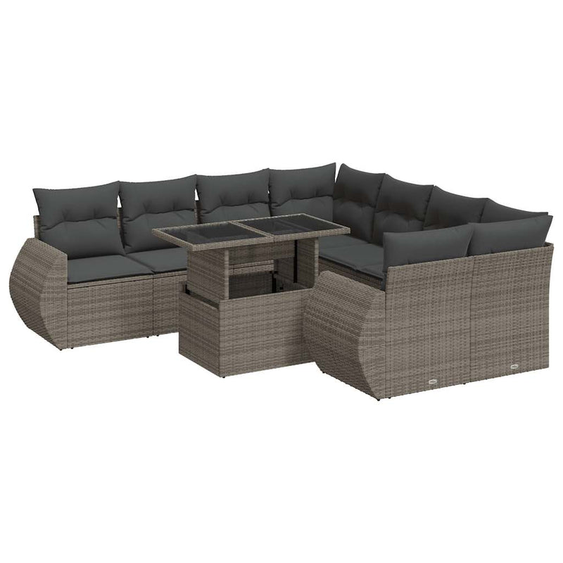 9 Piece Garden Sofa Set with Cushions Grey Poly Rattan