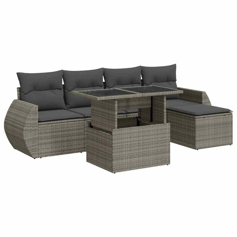 6 Piece Garden Sofa Set with Cushions Grey Poly Rattan