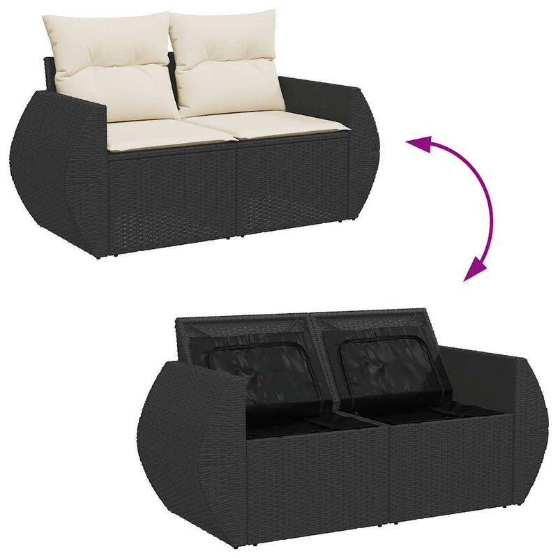 5 Piece Garden Sofa Set with Cushions Black Poly Rattan