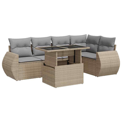 6 Piece Garden Sofa Set with Cushions Beige Poly Rattan