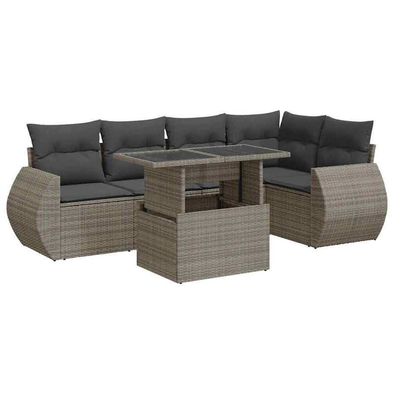 6 Piece Garden Sofa Set with Cushions Grey Poly Rattan