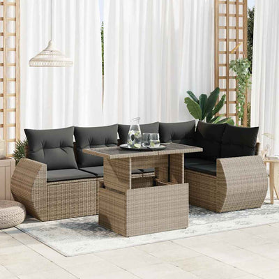 6 Piece Garden Sofa Set with Cushions Grey Poly Rattan