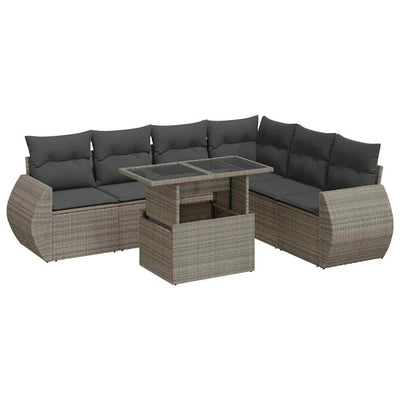 7 Piece Garden Sofa Set with Cushions Grey Poly Rattan