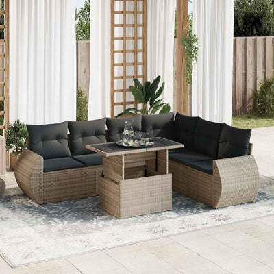 7 Piece Garden Sofa Set with Cushions Grey Poly Rattan