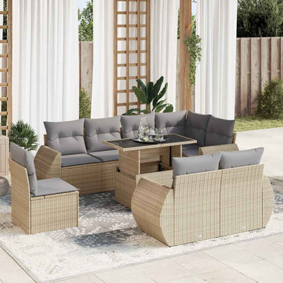 9 Piece Garden Sofa Set with Cushions Beige Poly Rattan