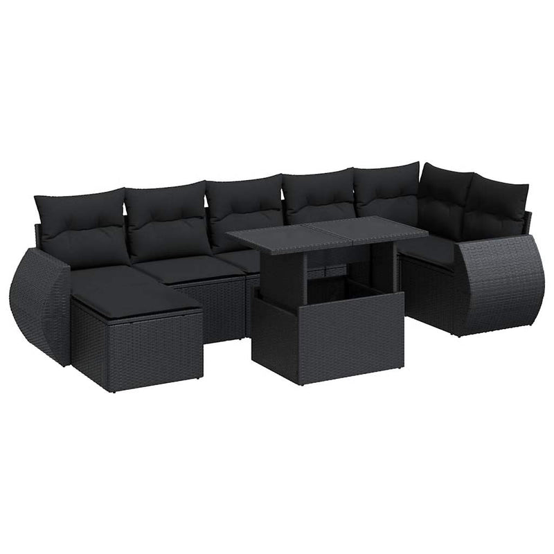 8 Piece Garden Sofa Set with Cushions Black Poly Rattan