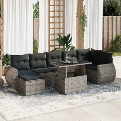 8 Piece Garden Sofa Set with Cushions Grey Poly Rattan