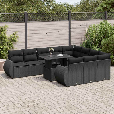 11 Piece Garden Sofa Set with Cushions Black Poly Rattan