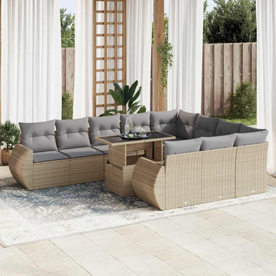 11 Piece Garden Sofa Set with Cushions Beige Poly Rattan