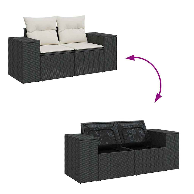 5 Piece Garden Sofa Set with Cushions Black Poly Rattan