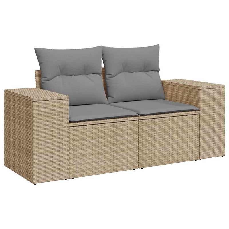 5 Piece Garden Sofa Set with Cushions Beige Poly Rattan