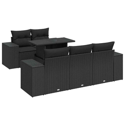 6 Piece Garden Sofa Set with Cushions Black Poly Rattan