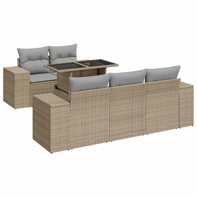 6 Piece Garden Sofa Set with Cushions Beige Poly Rattan