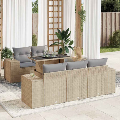 6 Piece Garden Sofa Set with Cushions Beige Poly Rattan