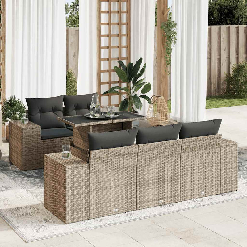 6 Piece Garden Sofa Set with Cushions Grey Poly Rattan