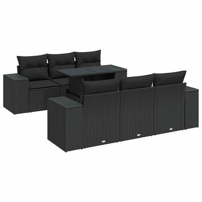 7 Piece Garden Sofa Set with Cushions Black Poly Rattan